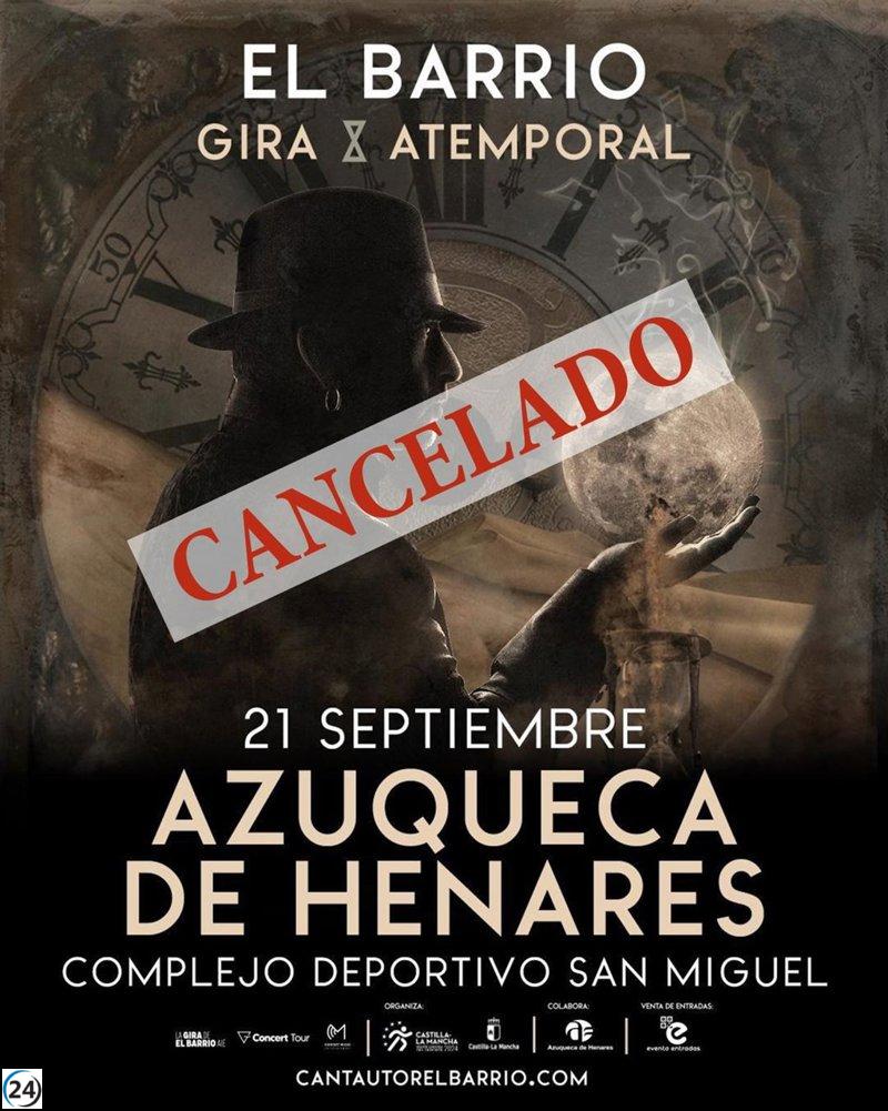 El concierto de El Barrio en Azuqueca de Henares cancelado debido a la enfermedad del cantante.