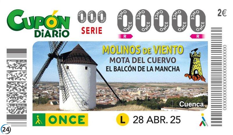 Los emblemáticos molinos de Mota del Cuervo figurará en el cupón de la ONCE del 28 de abril.